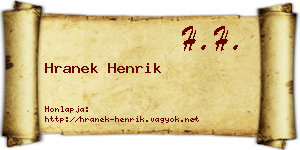 Hranek Henrik névjegykártya